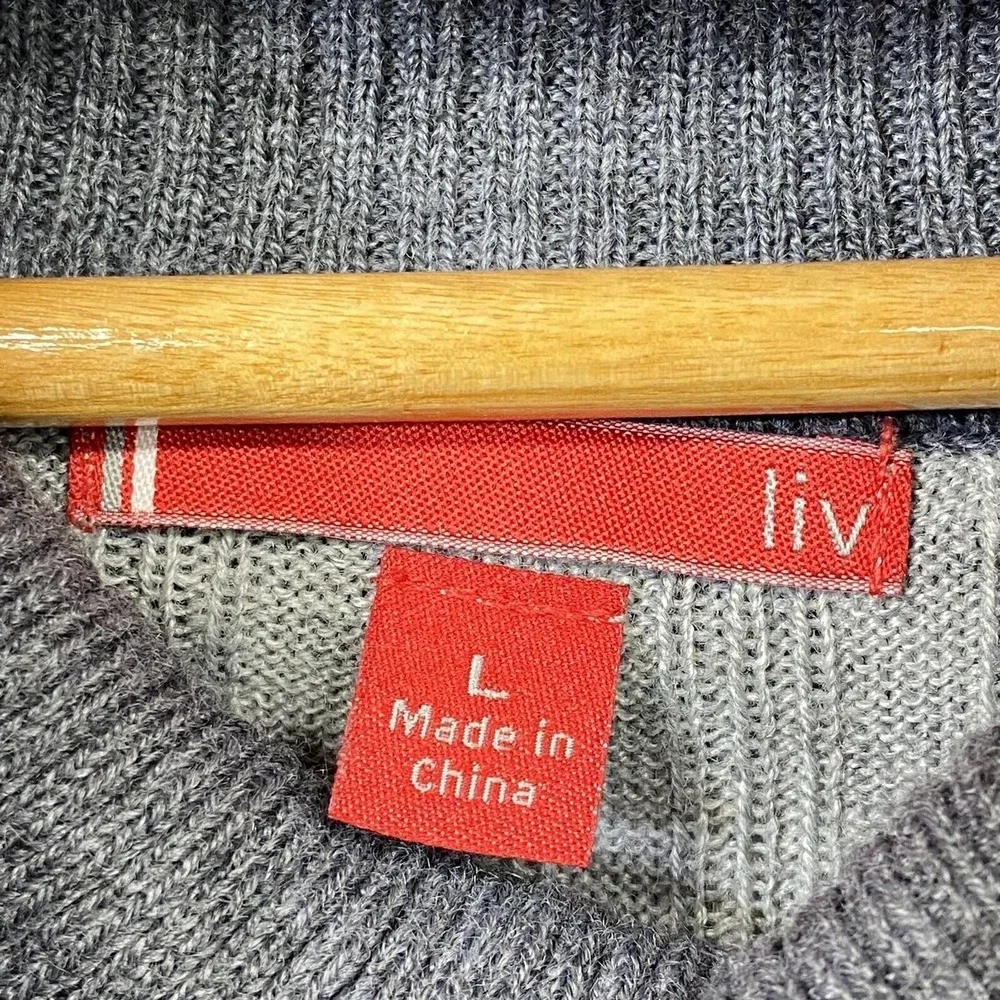 Liv Womens Gray Striped Cowl Neck Sweater Dress 3/4 Sleeve Size‎ L SL1690